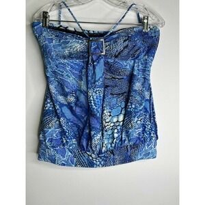 FANTASIZER Tankini Swimsuit Top 12 Halter Blue Snakeskin Animal Print